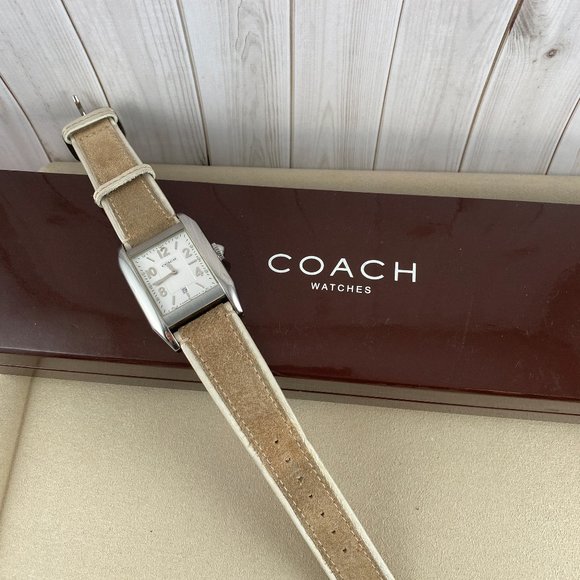 Vintage Swiss Made Coach Pre Owned Tank Shape Silver Tone Quartz Watch - Picture 2 of 8